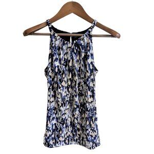 WHBM XS Abstract Print Halter Blouse Top White Cream Blue Black